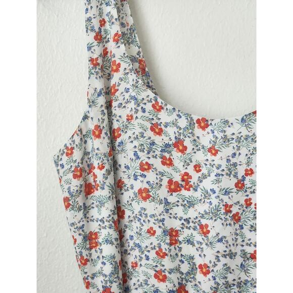 Trixxi XL white red blue ditsy floral tie waist knee length flowy tank dress - Picture 9 of 9